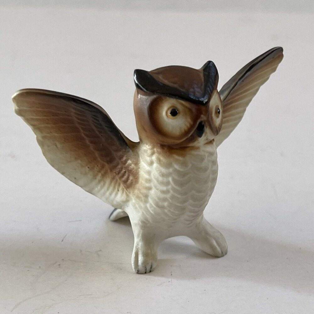 Vintage Miniature Bone China Owl Japan Home Decor Mini Figure Bird - Picture 1 of 7